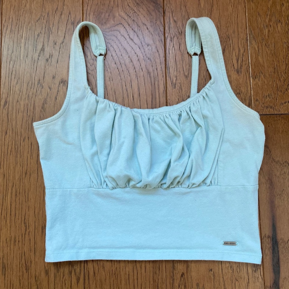 hollister green ruched tank top with adjustable straps